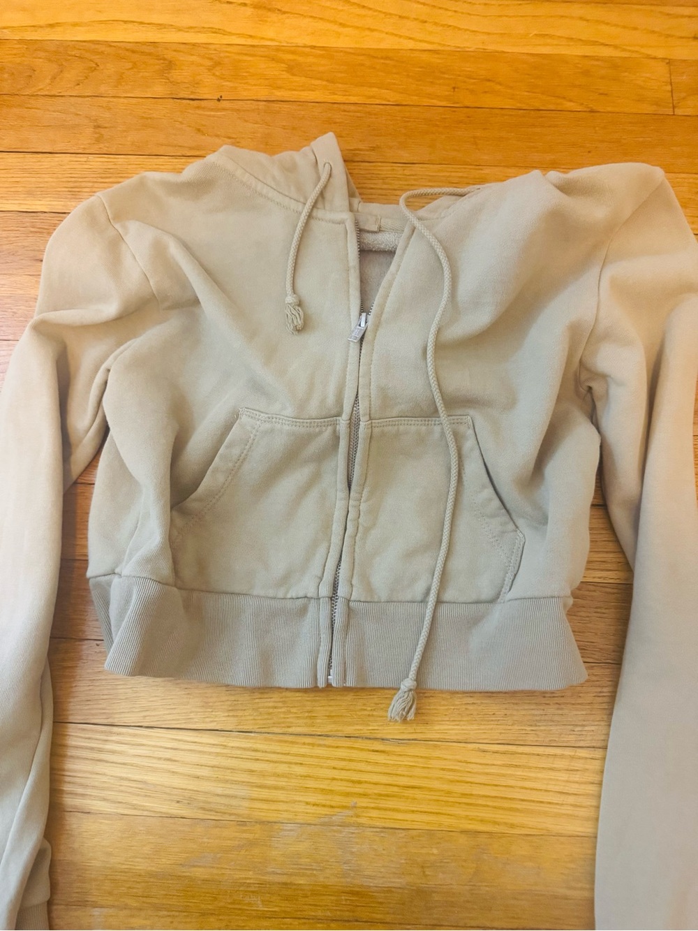 Brandy Melville Beige Cropped Zip Hoodie